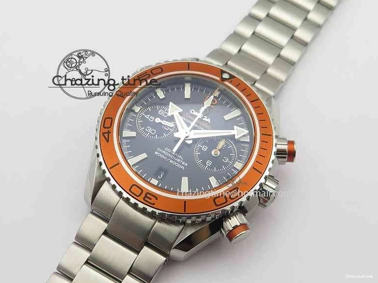 0517 Sophisticated Planet Ocean Master Chronometer Chrono SS OM 1:1 Best Edition Orange On SS Bracelet A 8156